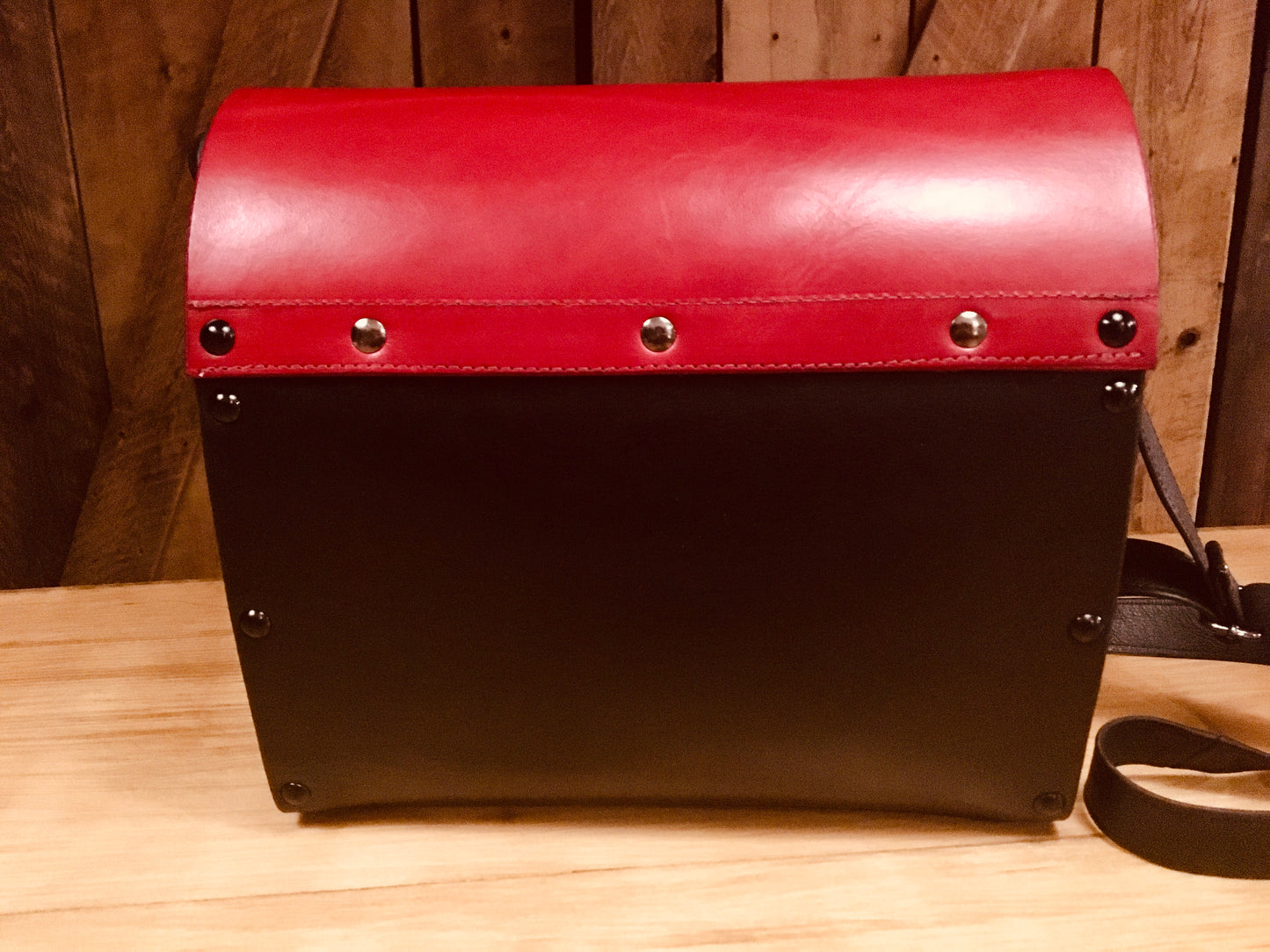 Sac bandoulière cuir et bois