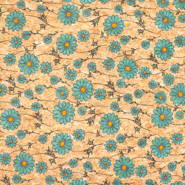 Tissus de liège motif petites fleurs bleues